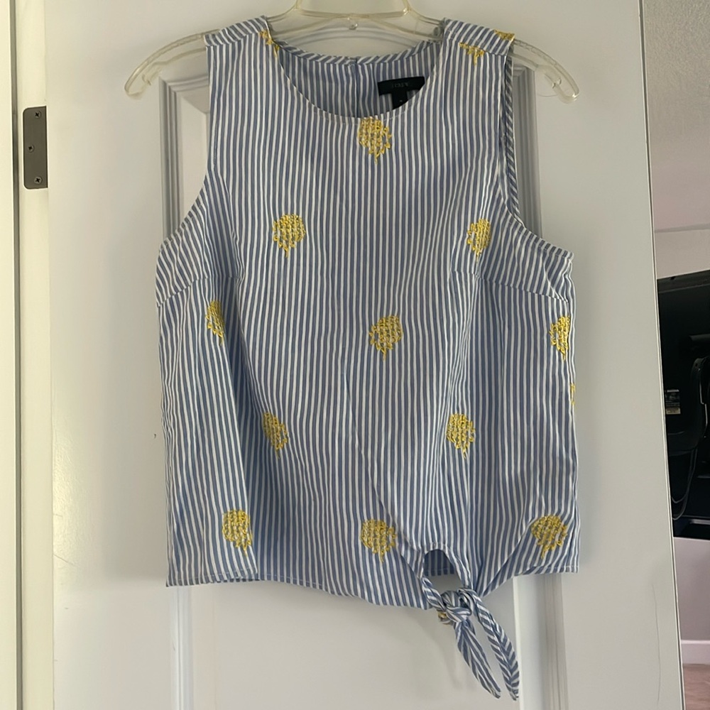 J.Crew Blue/White Stripped Pineapple Tank Top